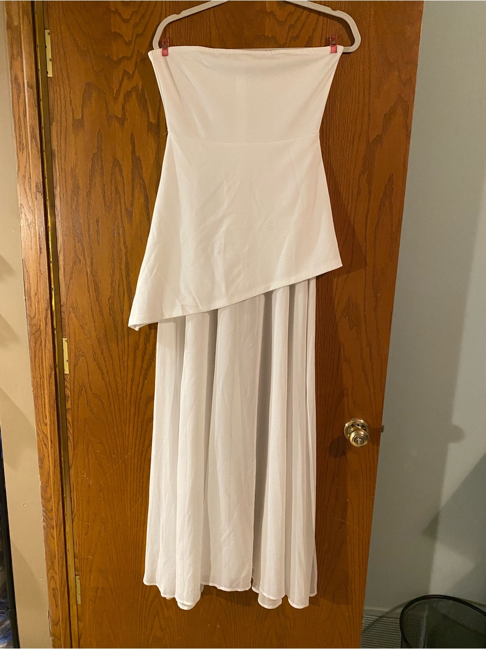 White Strapless Asymmetrical Layered Maxi Dress